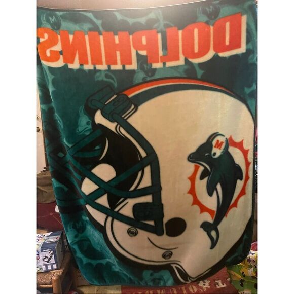 VTG NorthWest NFL Miami Dolphin Cozy Thick Fleece Throw Blanket - Picture 3 of 6